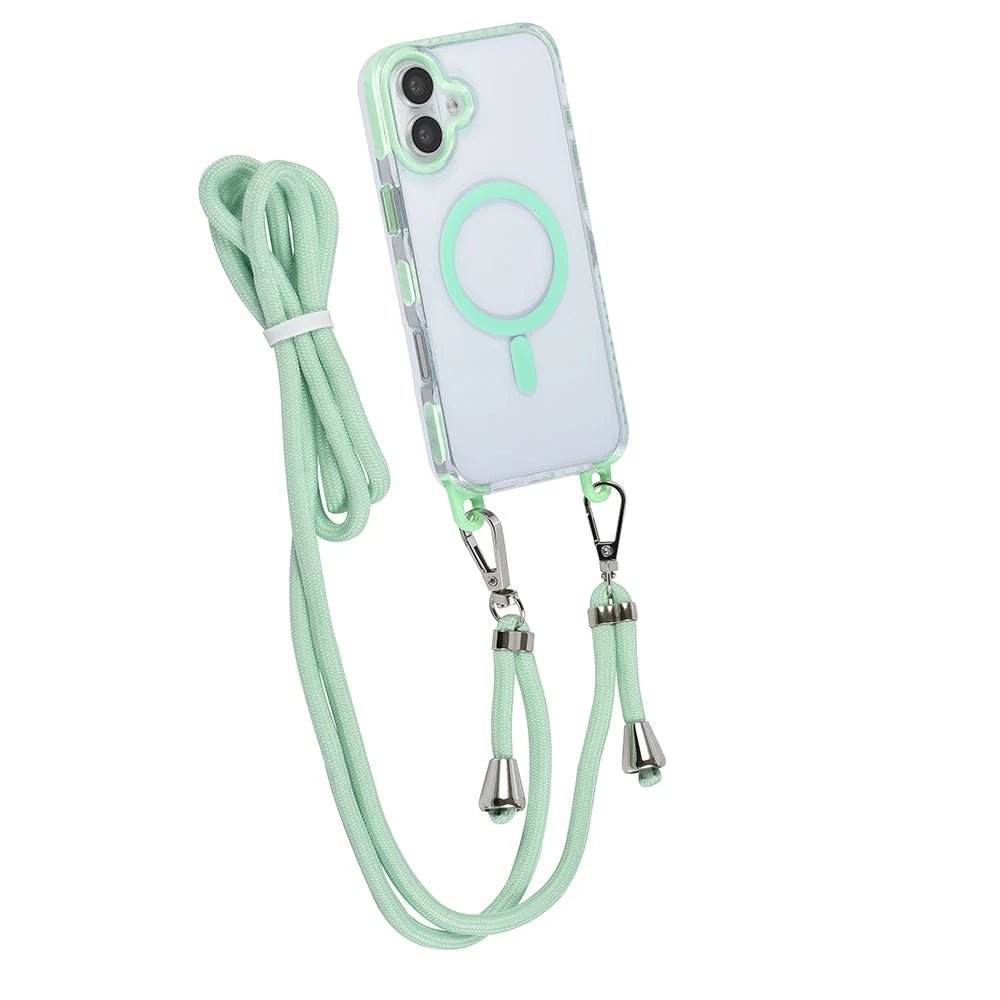 Tuniq iPhone 16 Plus - MagSafe Σκληρή Θήκη με Πλαίσιο Σιλικόνης και Λουράκι - Διάφανη / Green