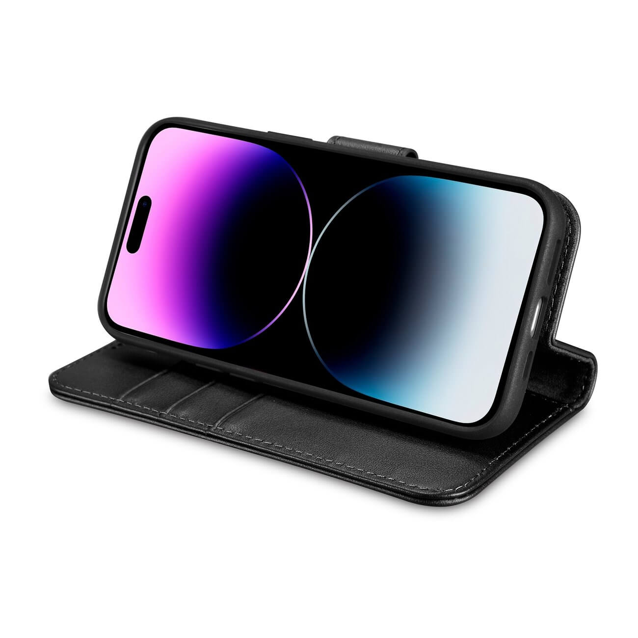 iCarer iPhone 14 Pro Anti - RFID 2in1 Θήκη Πορτοφόλι Stand από Γνήσιο Δέρμα - Black