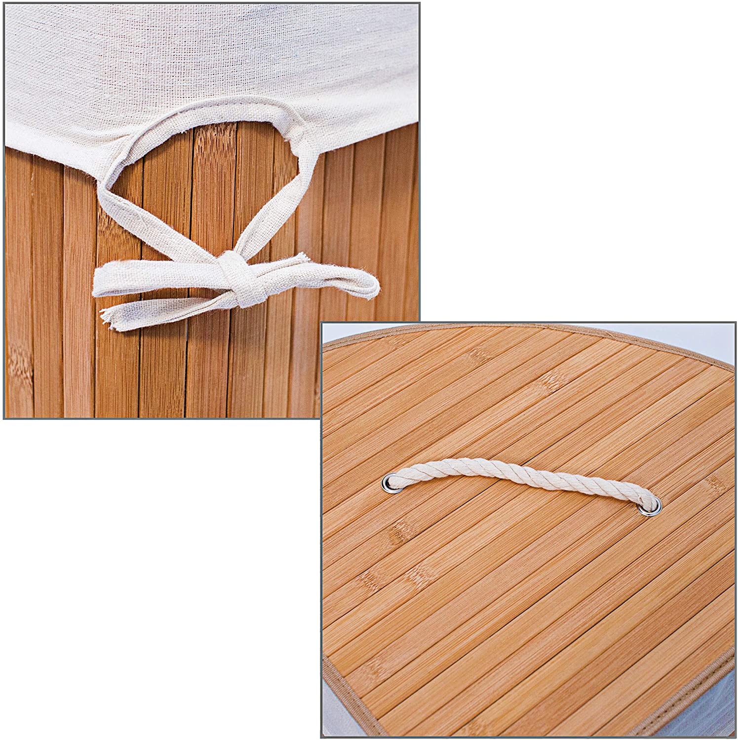 Relaxdays Καλάθι Απλύτων από Μπαμπού με Καπάκι - Natural / White - 4052025046798