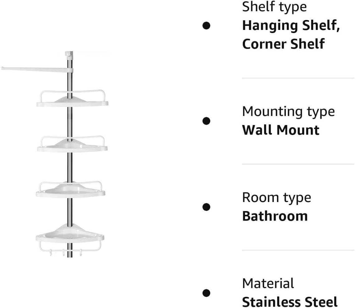 Songmics Γωνιακή Πλαστική Ραφιέρα Ντουζιέρας με Μεταλλικό Σκελετό - White / Silver - BCB02SW
