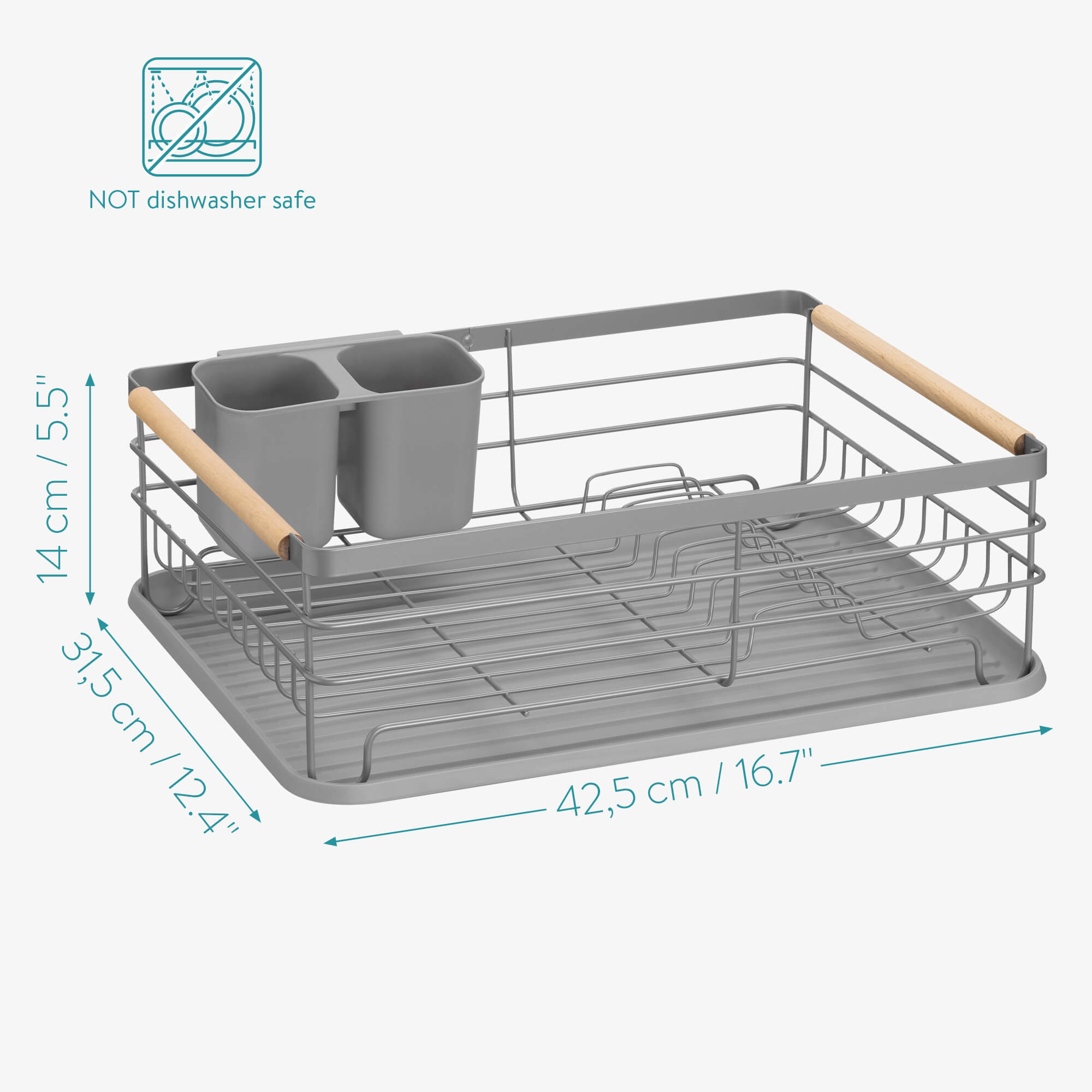 Navaris Σιδερένιο Στεγνωτήριο Πιάτων - Μαχαιροπίρουνων με Ξύλινες Λαβές και Πλαστικό Δίσκο - Grey - 52545.03