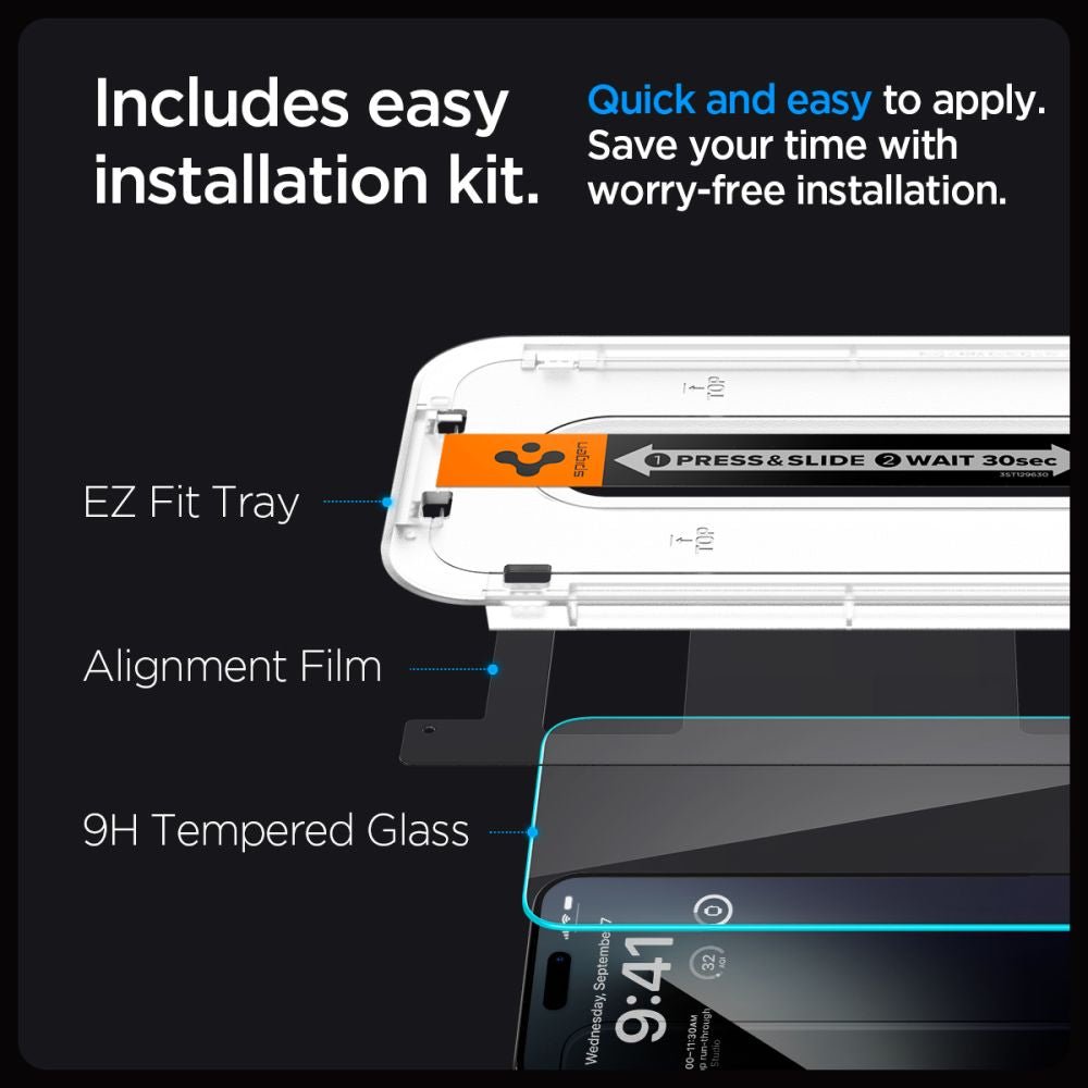 Spigen iPhone 15 Pro Glas.TR EZ Fit 0.2mm 2.5D 9H Tempered Glass Αντιχαρακτικό Γυαλί Οθόνης - Clear - AGL06898