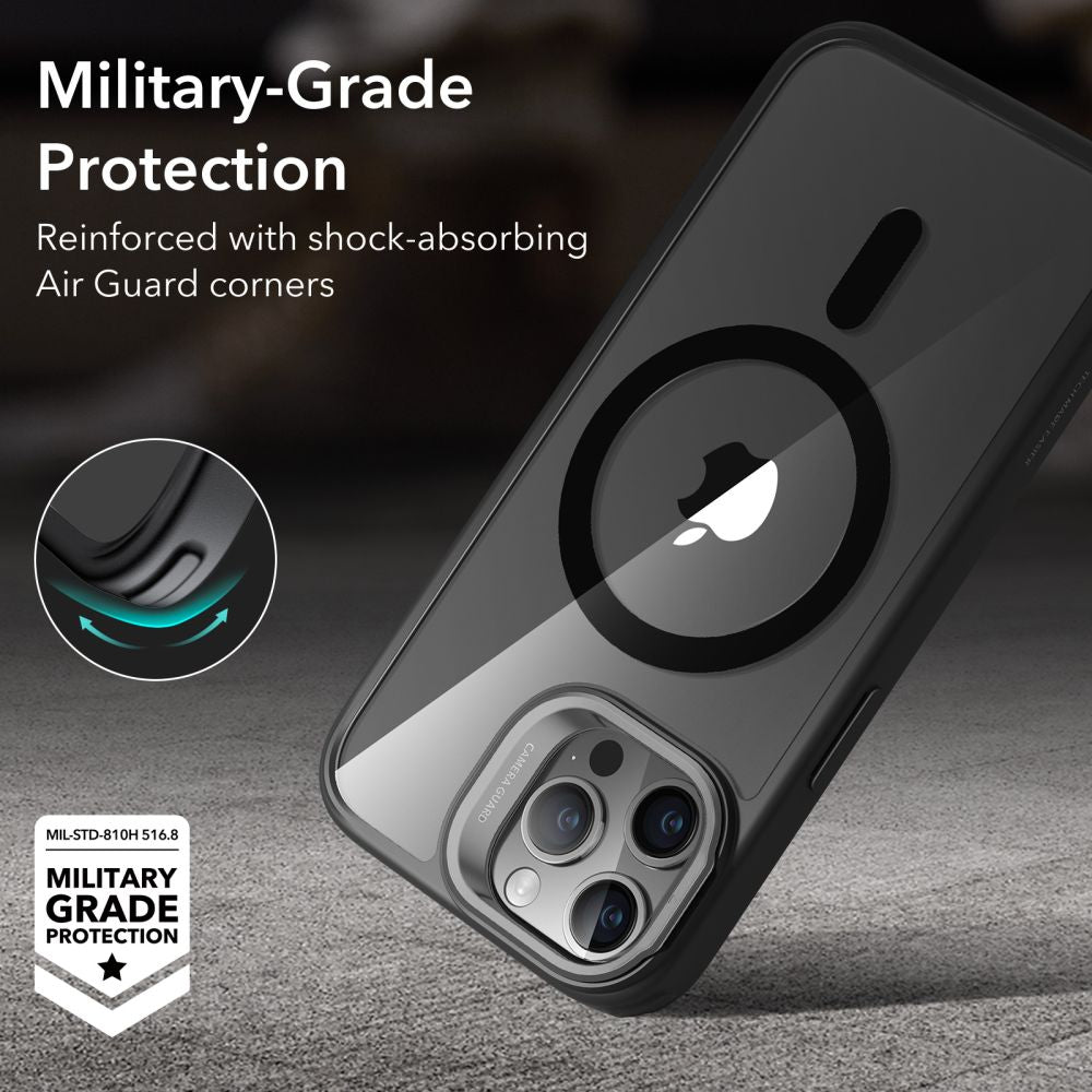 ESR iPhone 15 Pro Max Classic Kickstand Halolock MagSafe Σκληρή Θήκη με Πλαίσιο Σιλικόνης και Stand - Διάφανη / Black
