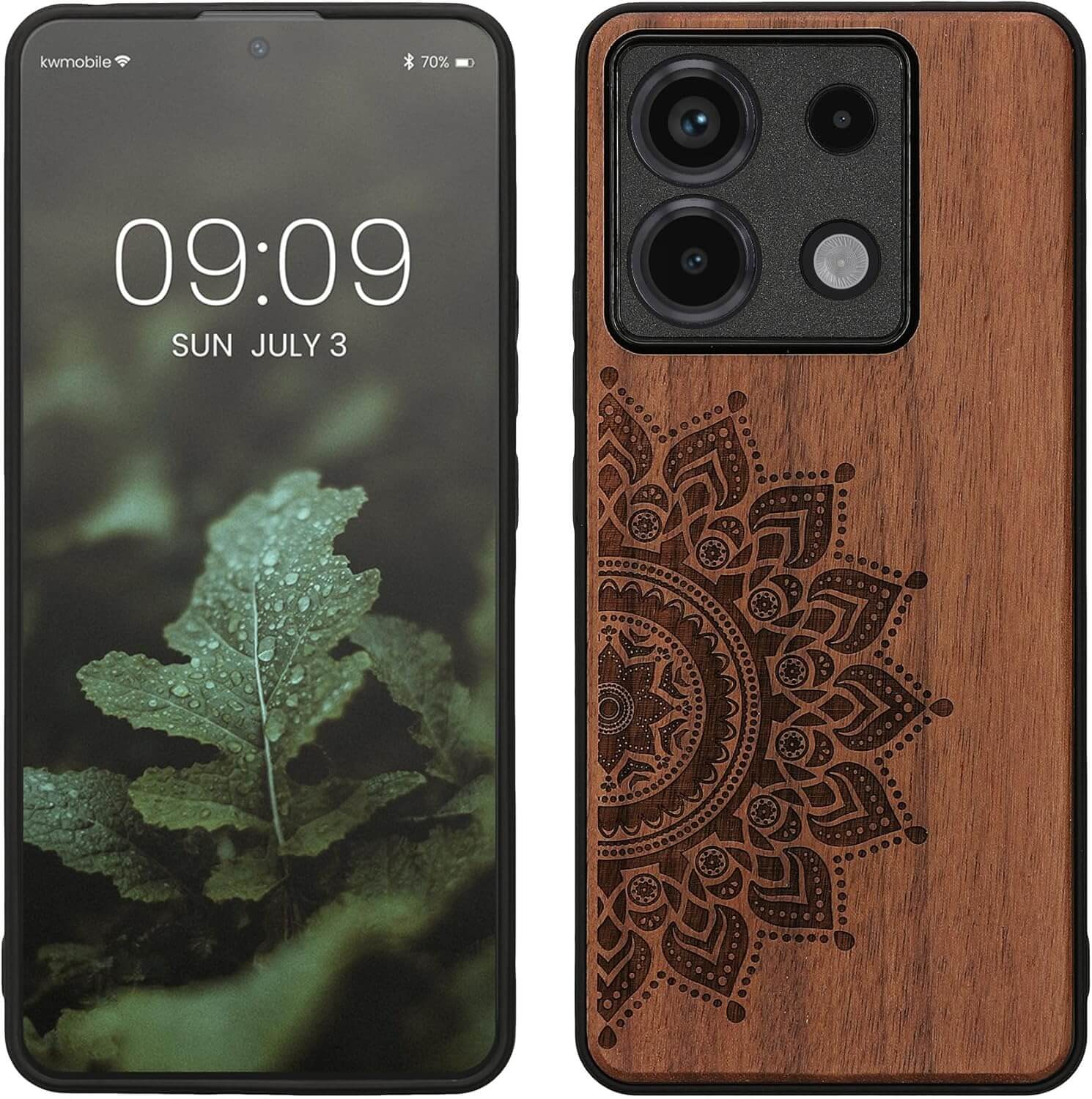 KW Xiaomi Redmi Note 13 Pro 5G / Poco X6 5G Θήκη από Φυσικό Ξύλο - Design Rising Sun - Dark Brown