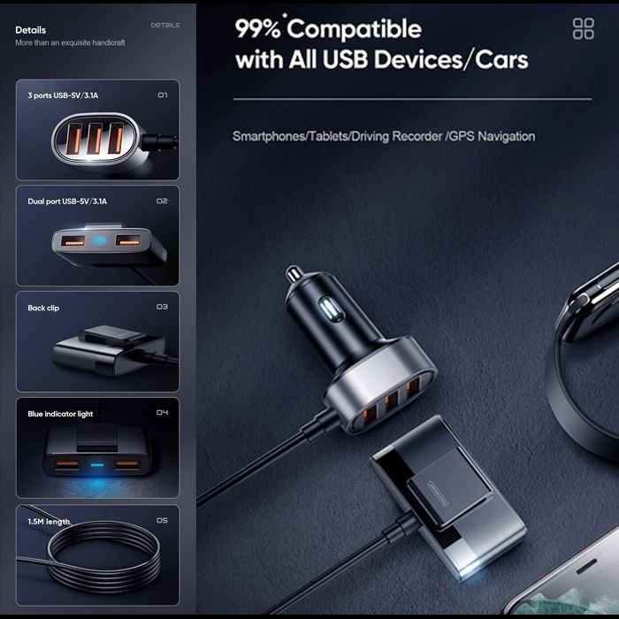 Joyroom JR - CL03 5 - Port - Φορτιστής Αυτοκινήτου με 5 Θύρες USB 6.2A - Black
