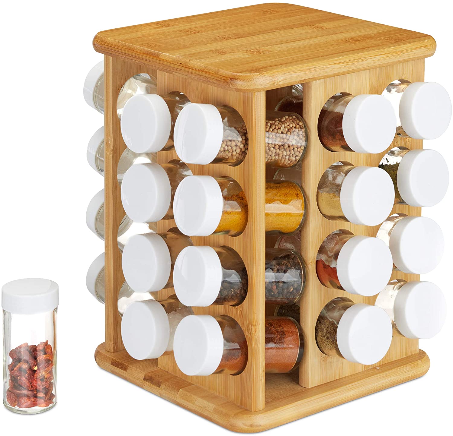 Relaxdays XXL Καρουζέλ Μπαχαρικών από Μπαμπού με 32 Δοχεία - Natural - 4052025242091