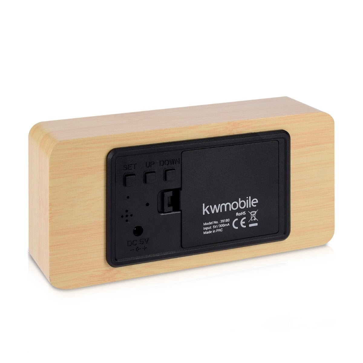 Kwmobile Digital Alarm LED Clock - Ψηφιακό Επιτραπέζιο Ρολόι και Ξυπνητήρι - Wooden Design - White LED - 38876