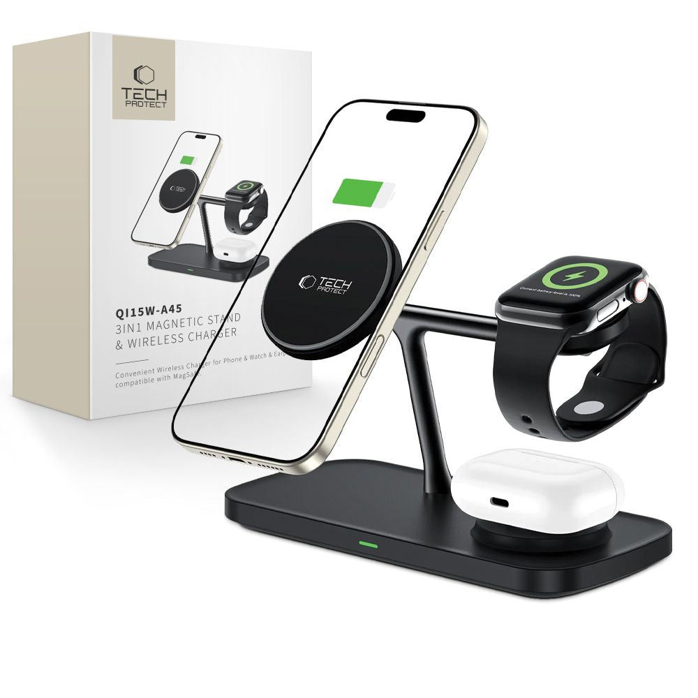 Tech - Protect QI15W - A45 3in1 Ασύρματος Μαγνητικός Φορτιστής MagSafe - Black