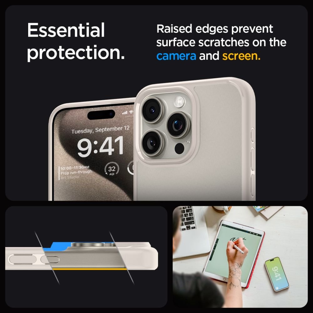 Spigen iPhone 15 Pro Ultra Hybrid Σκληρή Θήκη με Πλαίσιο Σιλικόνης - Natural Titanium