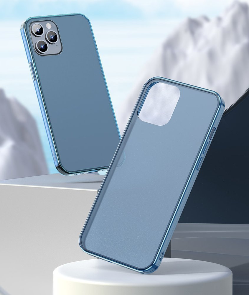 Baseus iPhone 12 / iPhone 12 Pro Frosted Glass Θήκη με Πλαίσιο Σιλικόνης και Όψη Γυαλιού Tempered Glass - Navy Blue - WIAPIPH61P - WS03