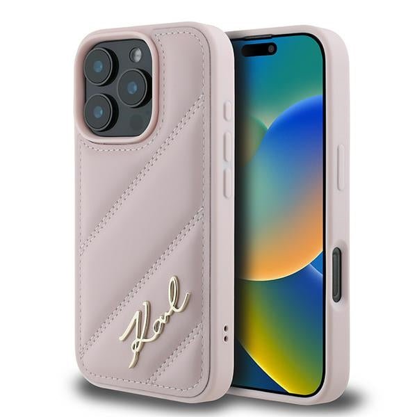 Karl Lagerfeld iPhone 16 Pro Max - Quilted Signature - Θήκη με Επένδυση Συνθετικού Δέρματος - Pink - KLHCP16XPQDSMGP