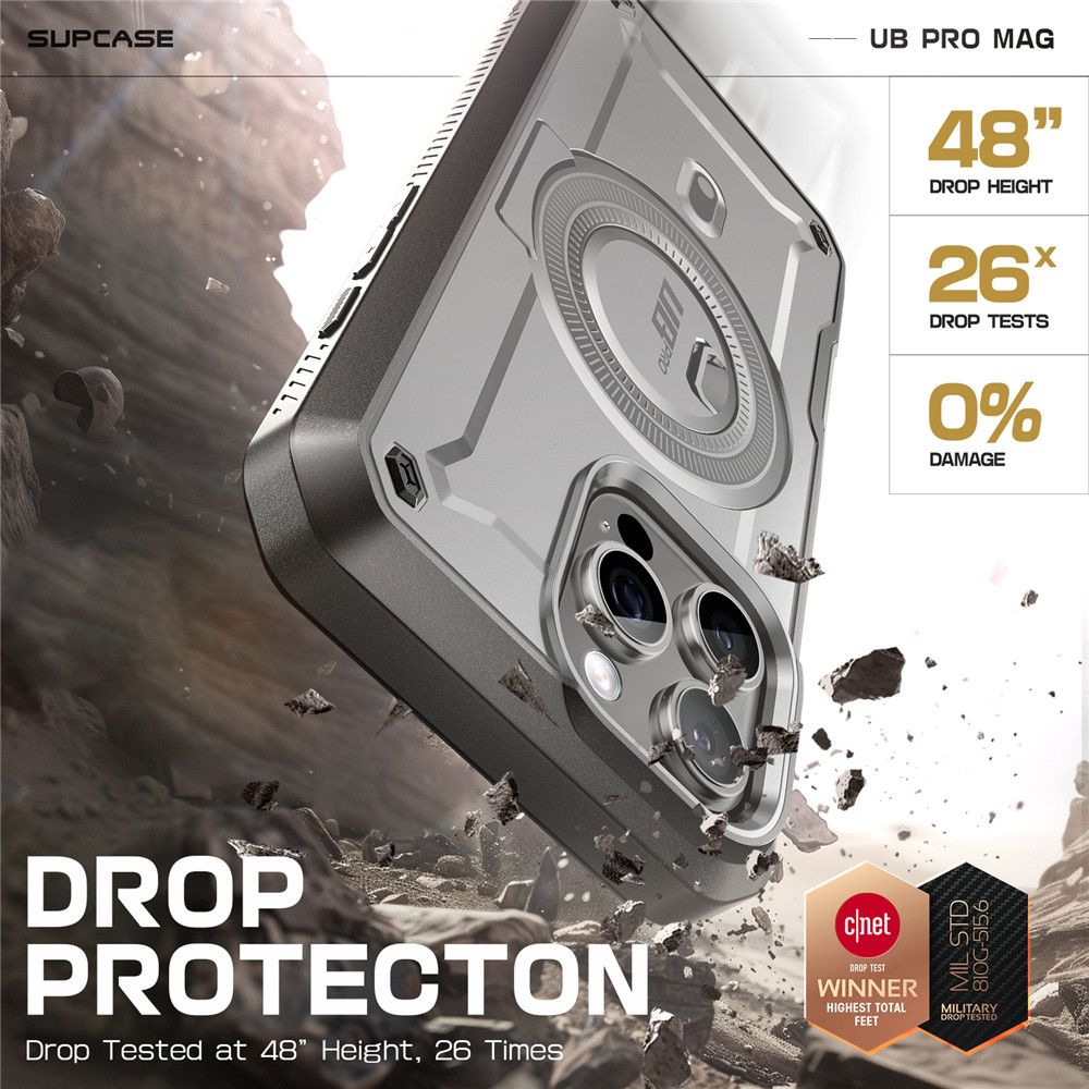 Supcase iPhone 16 Pro - UB Pro Mag Σκληρή Θήκη με Προστασία Οθόνης και Stand με MagSafe - Titan Grey
