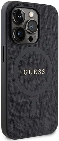 Guess iPhone 15 Pro Saffiano MagSafe Σκληρή Θήκη με Πλαίσιο Σιλικόνης και MagSafe - Black - GUHMP15LPSAHMCK
