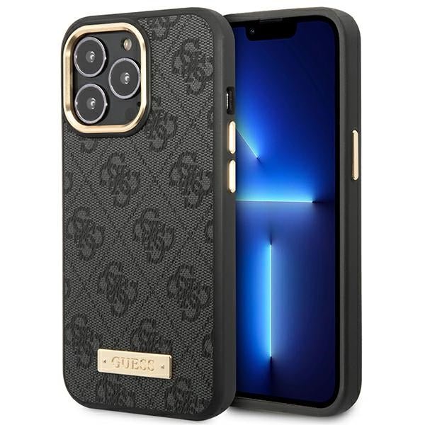 Guess iPhone 14 Pro Max 4G Logo Plate MagSafe Θήκη με Επένδυση Συνθετικού Δέρματος και MagSafe - Βlack - GUHMP14XU4GPRK