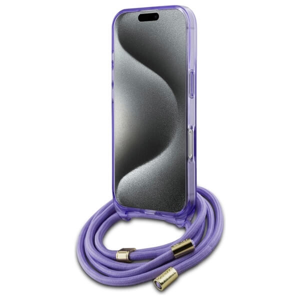 Guess iPhone 16 Pro - Crossbody Cord Script MagSafe - Σκληρή Θήκη με Πλαίσιο Σιλικόνης και Λουράκι - Purple - GUHMP16LHCTSGNSU
