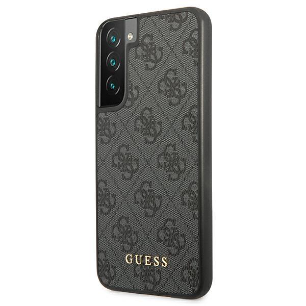 Guess Samsung Galaxy S22 - 4G Metal Gold Logo Σκληρή Θήκη με Επένδυση Συνθετικού Δέρματος - Grey - GUHCS22SG4GFGR