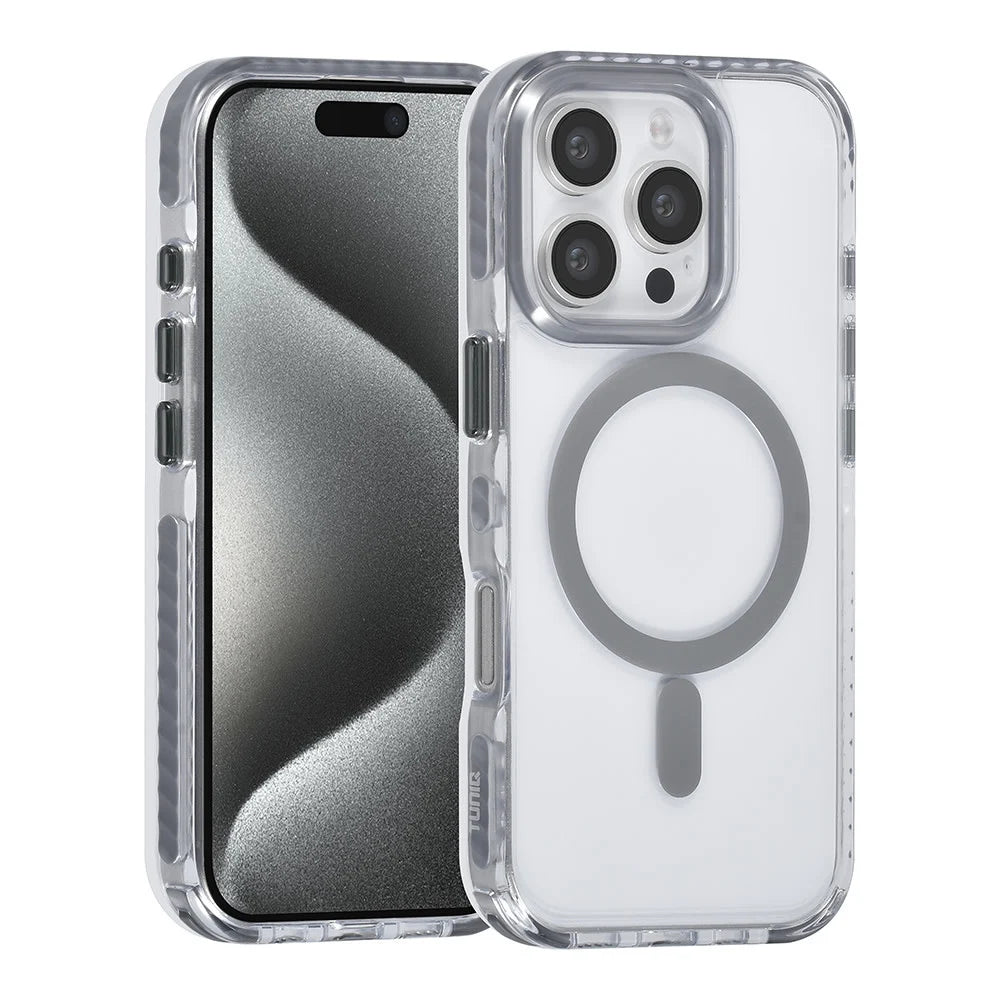 Tuniq iPhone 16 Pro - MagSafe Σκληρή Θήκη με Πλαίσιο Σιλικόνης και Λουράκι - Διάφανη / Grey