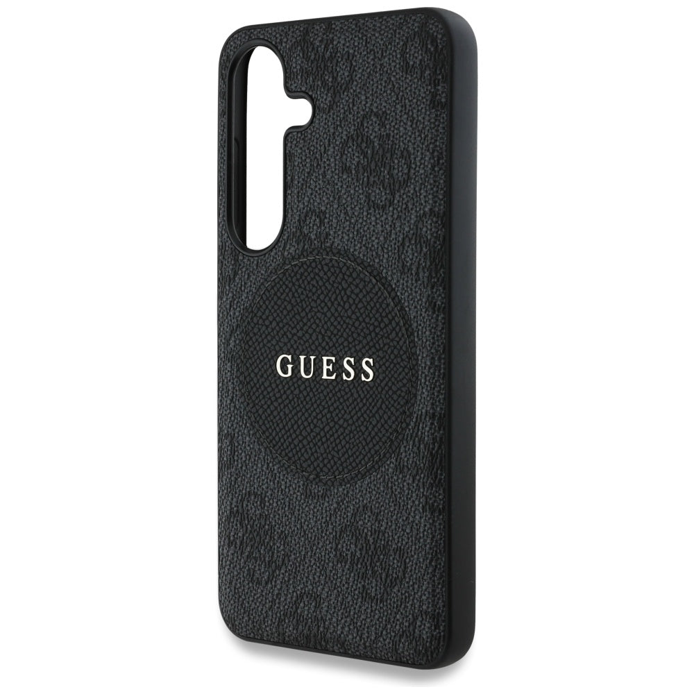 Guess Samsung Galaxy S25 - 4G Round Patch Classic Logo - Θήκη με Επένδυση Συνθετικού Δέρματος και MagSafe - Black - GUHMS25SP4PGRSGK