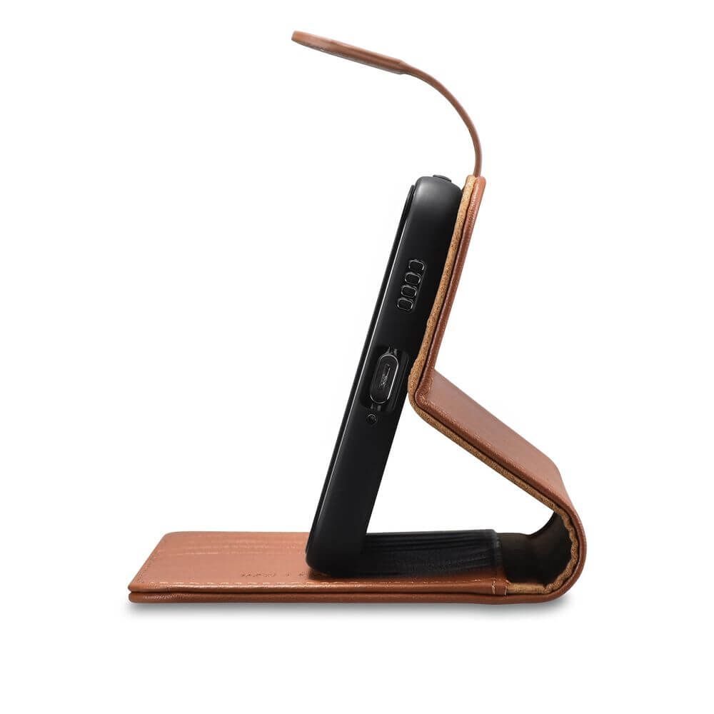 iCarer Samsung Galaxy S22 Plus Haitang Leather Θήκη Πορτοφόλι Stand από Γνήσιο Δέρμα - Brown