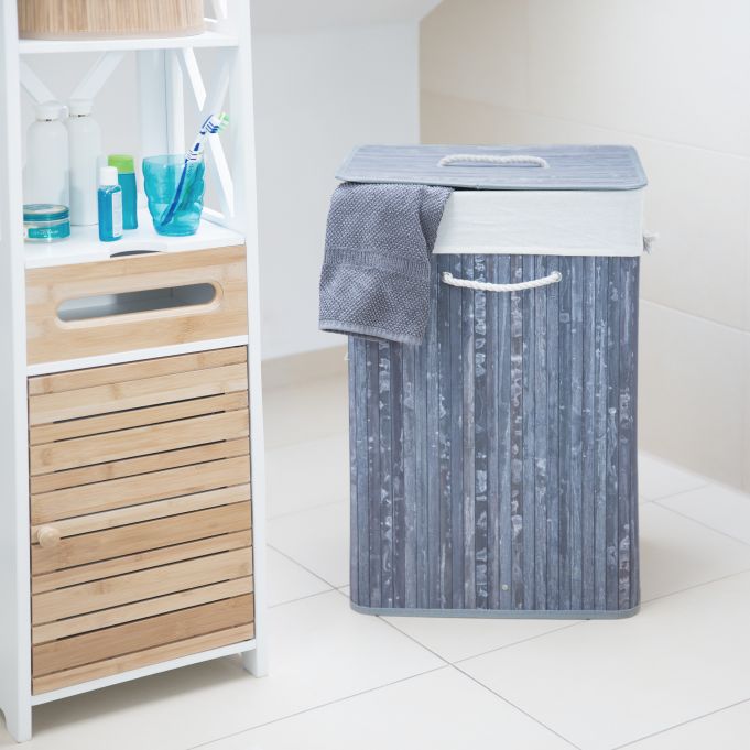 Relaxdays XL Καλάθι Απλύτων από Μπαμπού με Καπάκι - Grey / Creme - 4052025961862