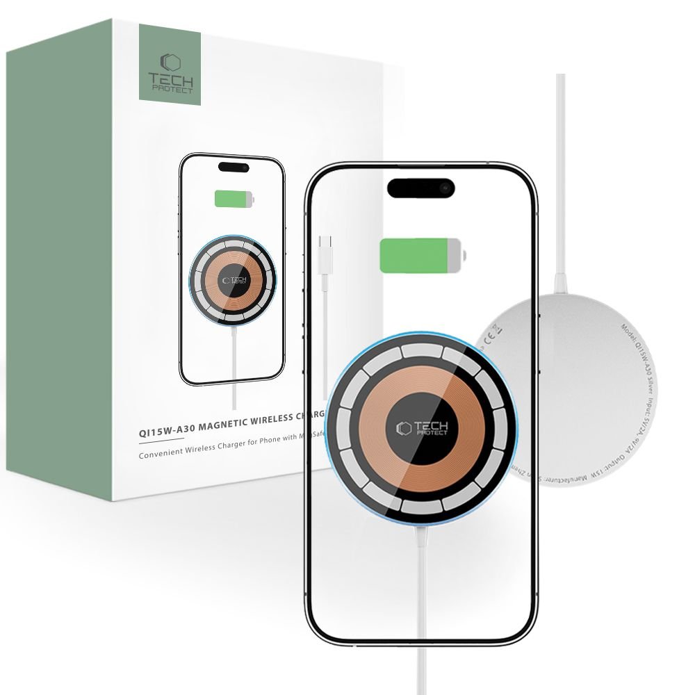 Tech - Protect QI15W - A30 15W Ασύρματος Φορτιστής MagSafe με Καλώδιο Type - C - Silver