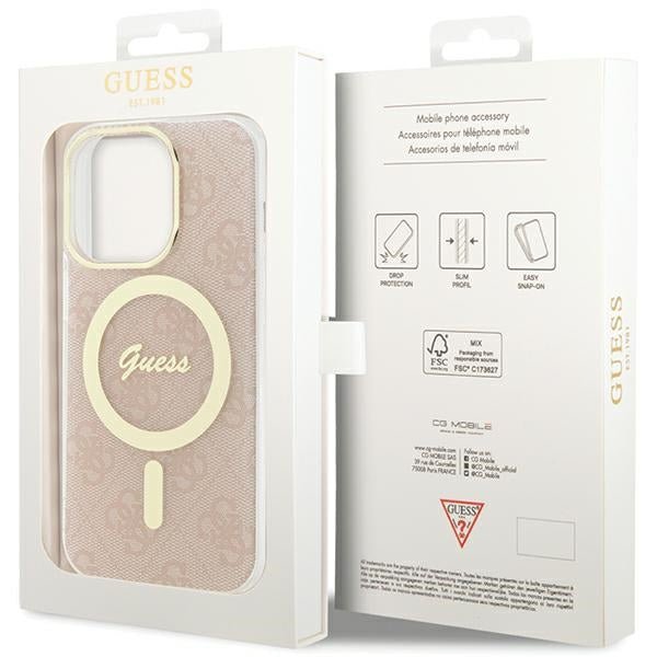 Guess iPhone 15 Pro Max IML 4G MagSafe Σκληρή Θήκη με Πλαίσιο Σιλικόνης και MagSafe - Pink - GUHMP15XH4STP