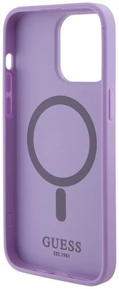 Guess iPhone 15 Pro Saffiano MagSafe Σκληρή Θήκη με Πλαίσιο Σιλικόνης και MagSafe - Purple - GUHMP15LPSAHMCU