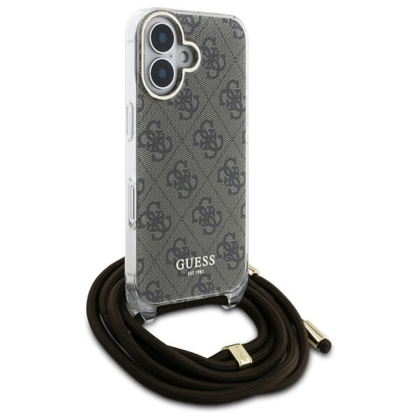 Guess iPhone 16 - Crossbody Cord 4G Print - Σκληρή Θήκη με Πλαίσιο Σιλικόνης και Λουράκι - Brown - GUHCP16SHC4SEW