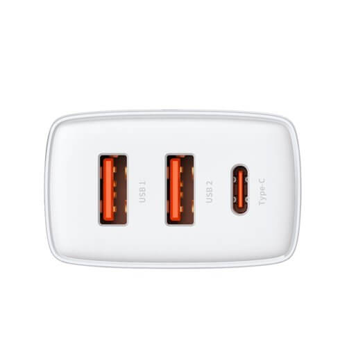 Baseus Compact Οικιακός Φορτιστής Γρήγορης Φόρτισης με 2 Θύρες USB και 1 Θύρα Type - C 30W - White - CCXJ - E02