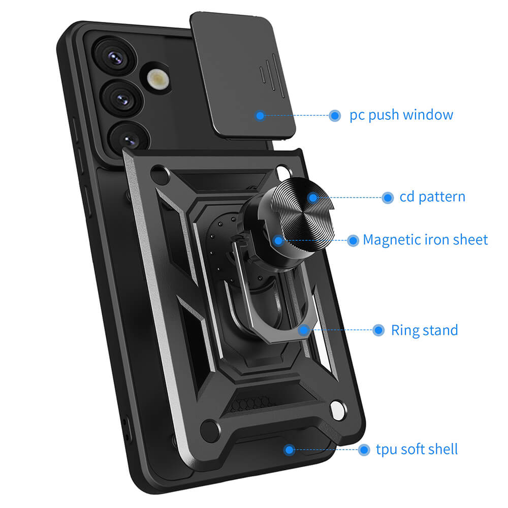 Techsuit Samsung Galaxy S25 - CamShield - Σκληρή Θήκη με Προστασία Καμερών και Δαχτυλίδι Συγκράτησης - Black