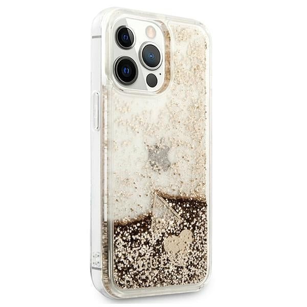Guess iPhone 14 Pro - Glitter Charms Σκληρή Θήκη με Πλαίσιο Σιλικόνης - Gold - GUOHCP14LGLHFLGO