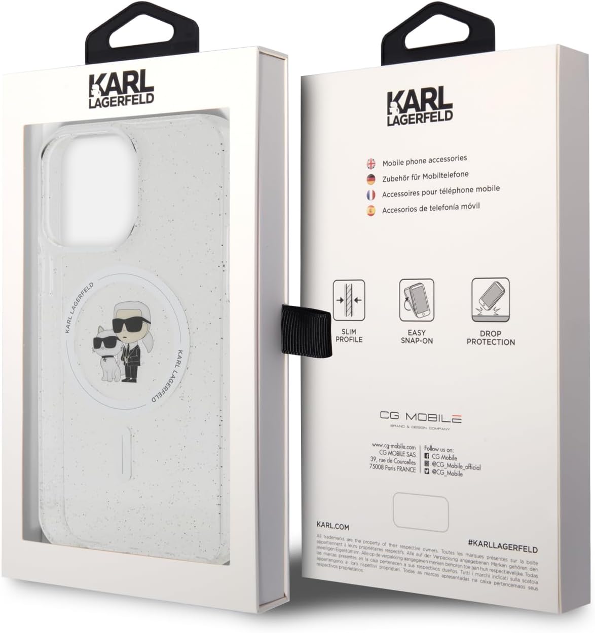 Karl Lagerfeld iPhone 15 Pro Max - Karl and Choupette Glitter Magsafe Σκληρή Θήκη με Πλαίσιο Σιλικόνης και MagSafe - Διάφανη - KLHMP15XHGKCNOT