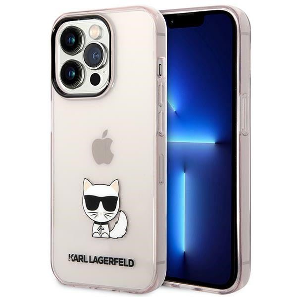 Karl Lagerfeld iPhone 14 Pro Max - Choupette Body Σκληρή Θήκη με Πλαίσιο Σιλικόνης - Pink / Διάφανη - KLHCP14XCTTRI