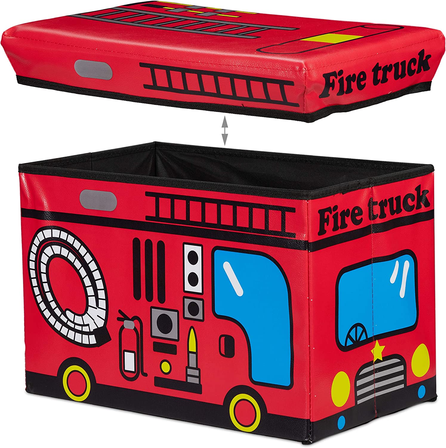 Relaxdays Αναδιπλούμενο Παιδικό Κουτί Αποθήκευσης Παιχνιδιών - Design Fire Truck - Red - 4052025903817
