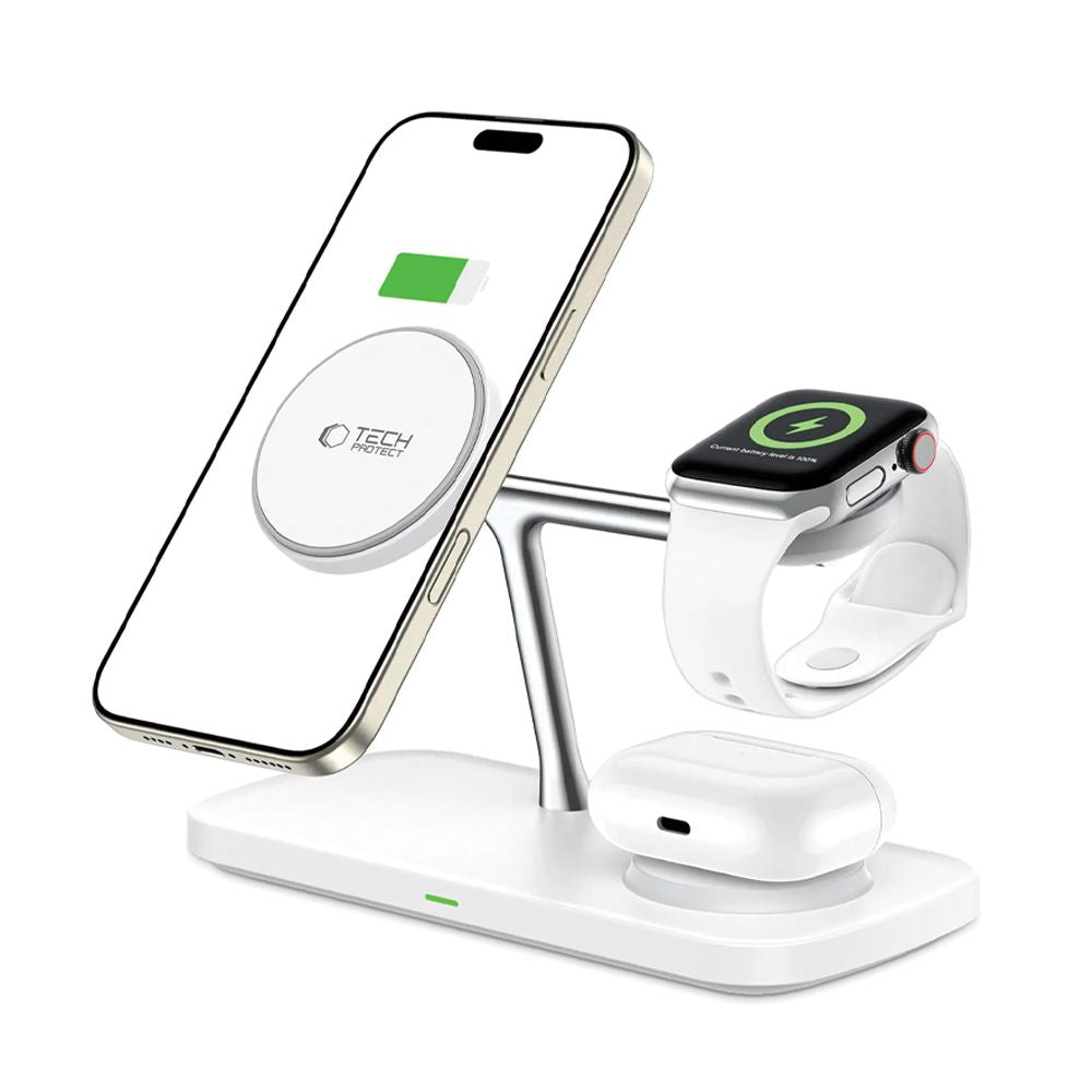 Tech - Protect QI15W - A45 3in1 Ασύρματος Μαγνητικός Φορτιστής MagSafe - White