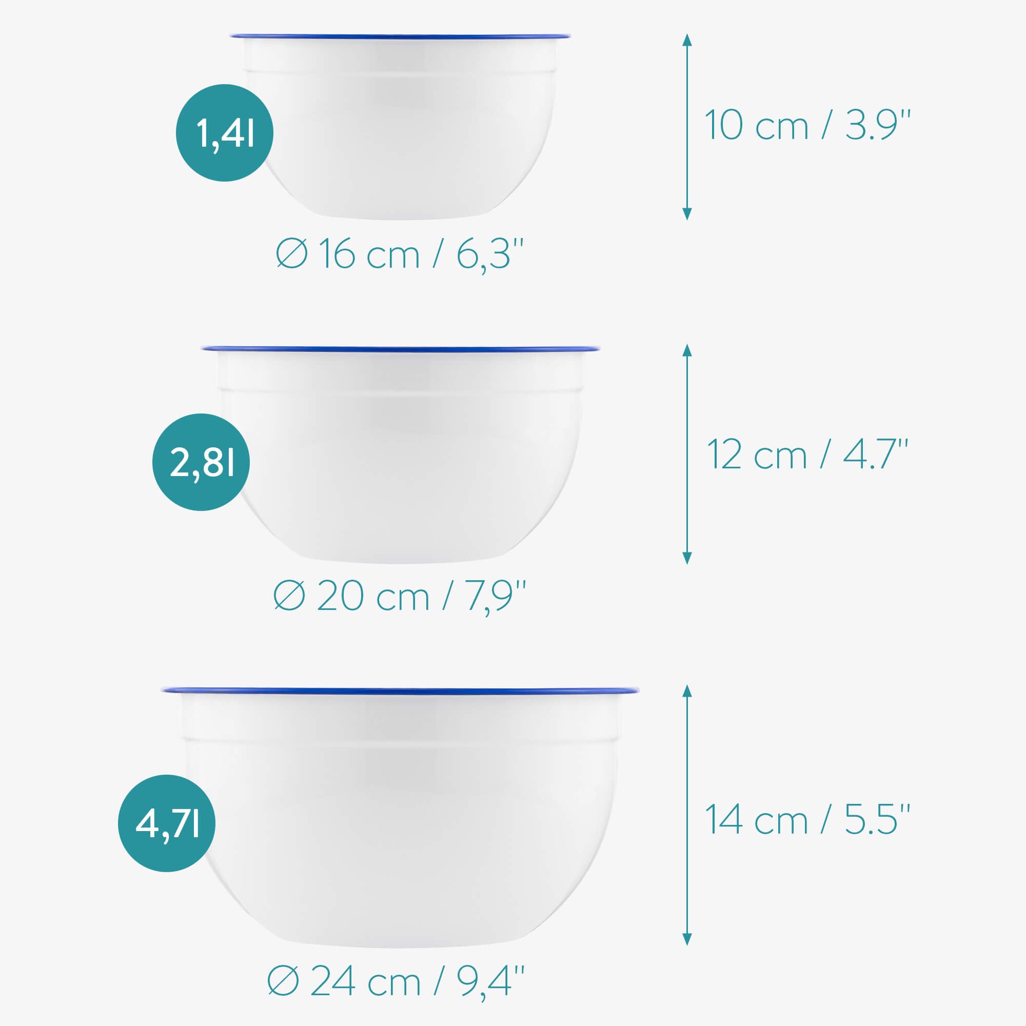 Navaris Σετ με 3 Μπολ για Σαλάτα - White / Blue - 53904.01.03