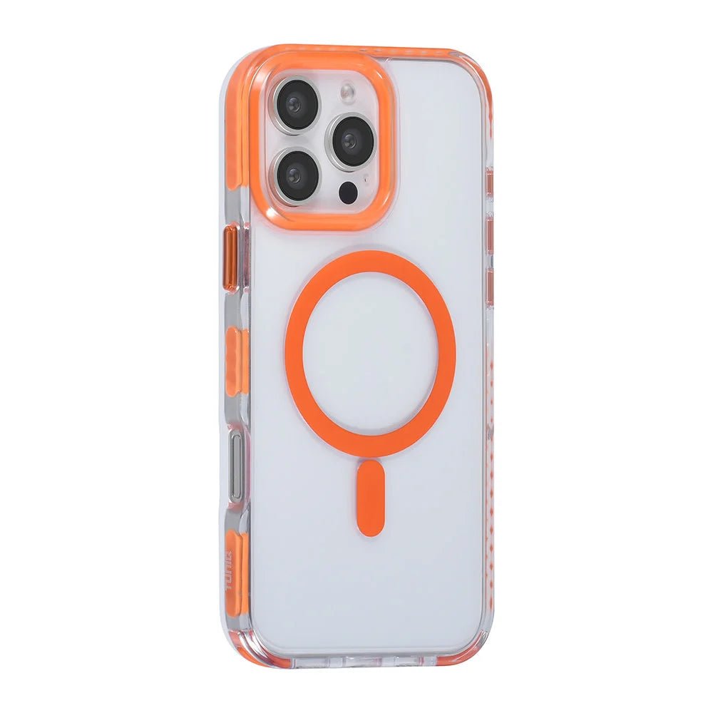 Tuniq iPhone 16 Pro Max - MagSafe Σκληρή Θήκη με Πλαίσιο Σιλικόνης και Λουράκι - Διάφανη / Orange