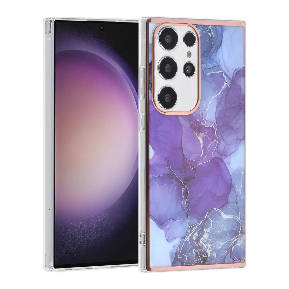 Tuniq Samsung Galaxy S24 Ultra - Σκληρή Θήκη με Πλαίσιο Σιλικόνης - Σχέδιο Μάρμαρο - Μοβ