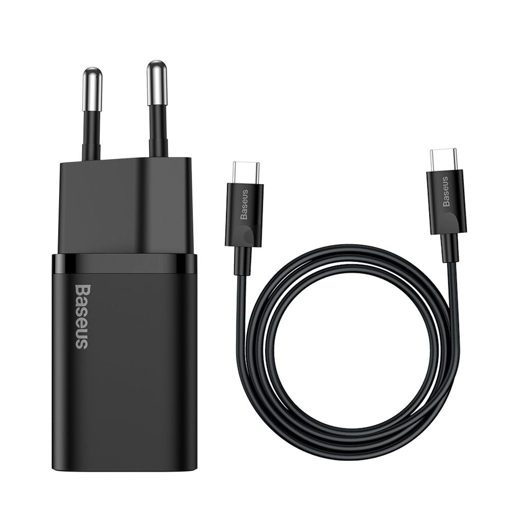 Baseus Super Si PD 25W Οικιακός Φορτιστής με Θύρα Type - C και καλώδιο Type - C to Type - C - Black - TZCCSUP - L01