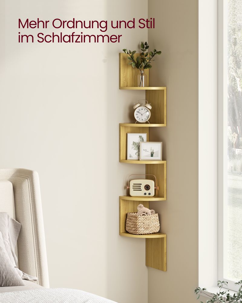 Vasagle Επιτοίχια Γωνιακή Ραφιέρα με 5 Ράφια - Natural Oak - LBC072Y70