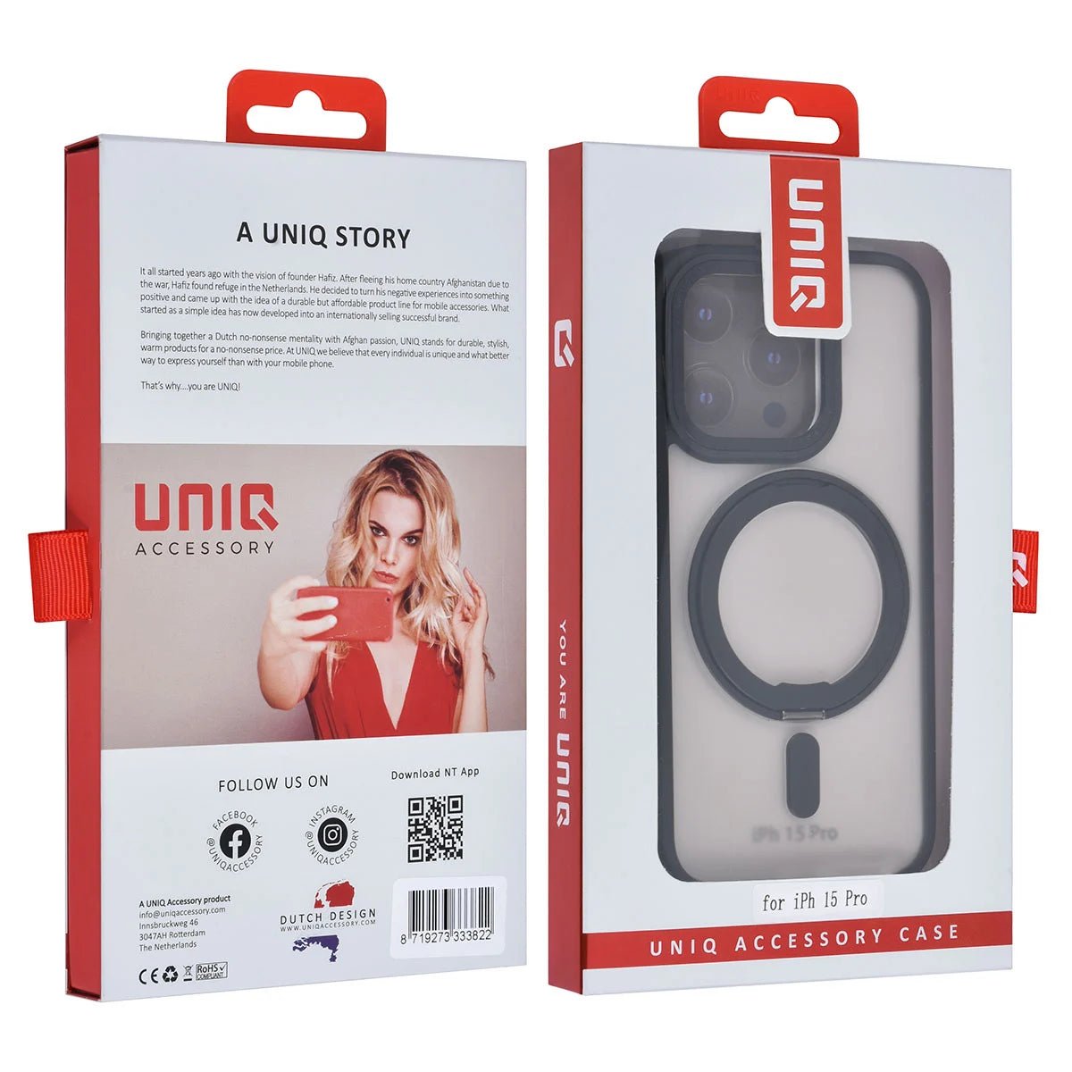 Tuniq iPhone 15 Pro - Σκληρή MagSafe Θήκη με Περιστρεφόμενο Δαχτυλίδι Συγκράτησης - Ημιδιαφανή / Μαύρη