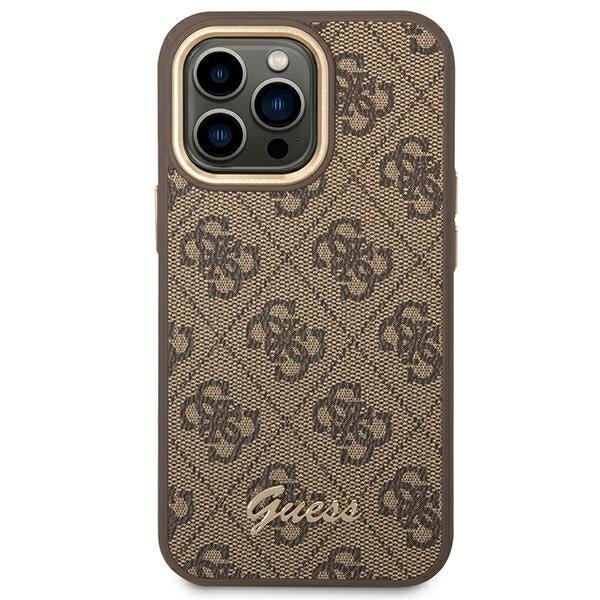 Guess iPhone 14 Pro Max 4G Vintage Gold Logo Σκληρή Θήκη με Πλαίσιο Σιλικόνης - Brown - GUHCP14XHG4SHW
