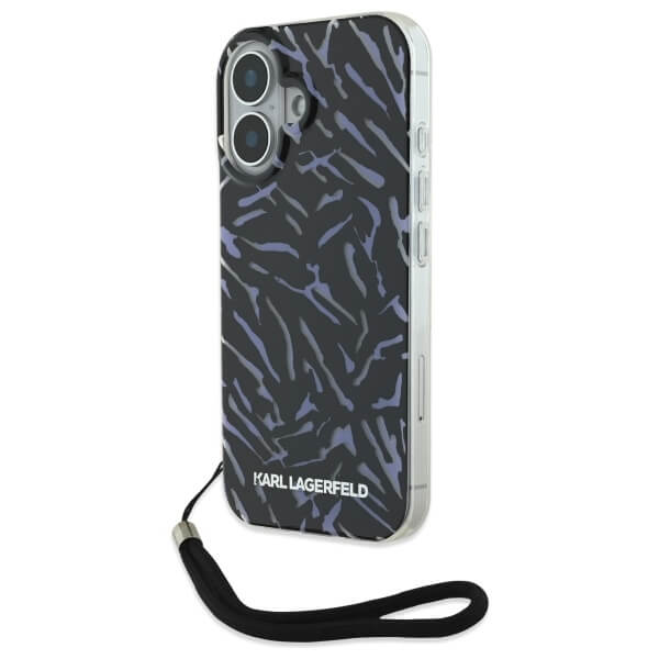 Karl Lagerfeld iPhone 16 Plus - Zebra with Cord - Σκληρή Θήκη με Πλαίσιο Σιλικόνης και Λουράκι - Purple - KLHCP16MHZBPKCCU