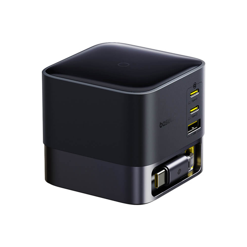 Baseus Super GaN Βάση Φόρτισης με 3 Θύρες Type - C και 1 Θύρα USB με Ενσωματωμένο Καλώδιο Type - C 1.5m - Cosmic Black