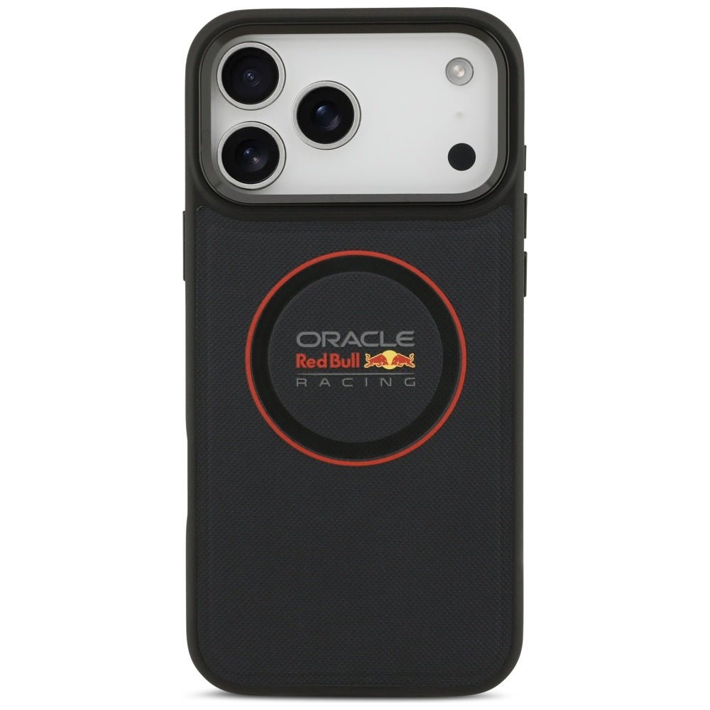 Red Bull iPhone 17 Pro Max - Meshed Red Ring and Metal Buttons MagSafe - Σκληρή Θήκη με Επένδυση Οικολογικού Δέρματος - Navy - RBHMP17X24PUILVR