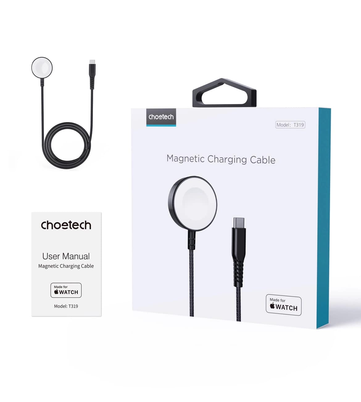 Choetech T319 MFI 5W Καλώδιο Type - C με Μαγνητική Βάση Φόρτισης για Apple Watch - 1m - Black