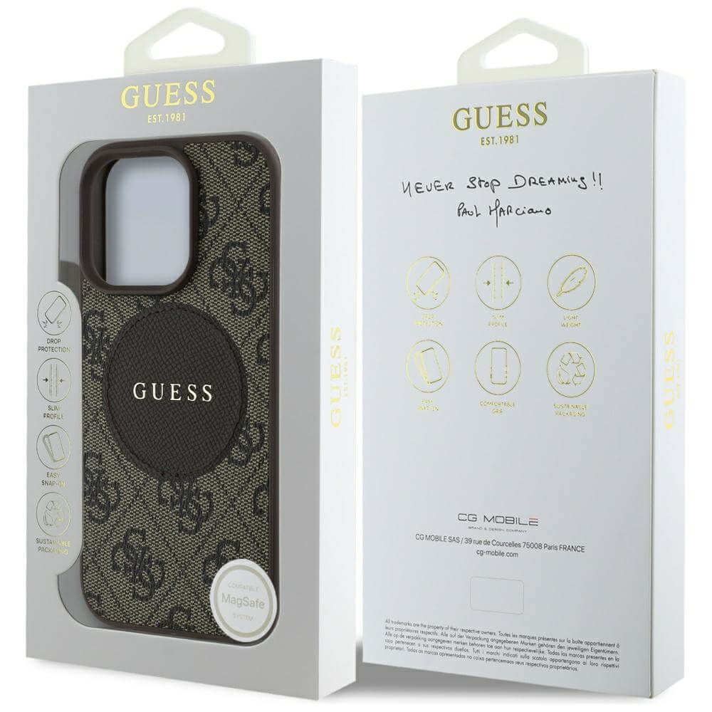 Guess iPhone 16 Pro - 4G Circle Classic Logo - MagSafe Θήκη με Επένδυση Συνθετικού Δέρματος - Brown - GUHMP16LP4PGRSGW