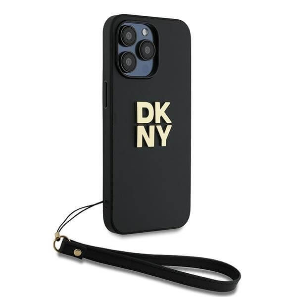 DKNY iPhone 14 Pro Max - Wrist Strap Stock Logo - Σκληρή Θήκη με Επένδυση Συνθετικού Δέρματος με Λουράκι - Black
