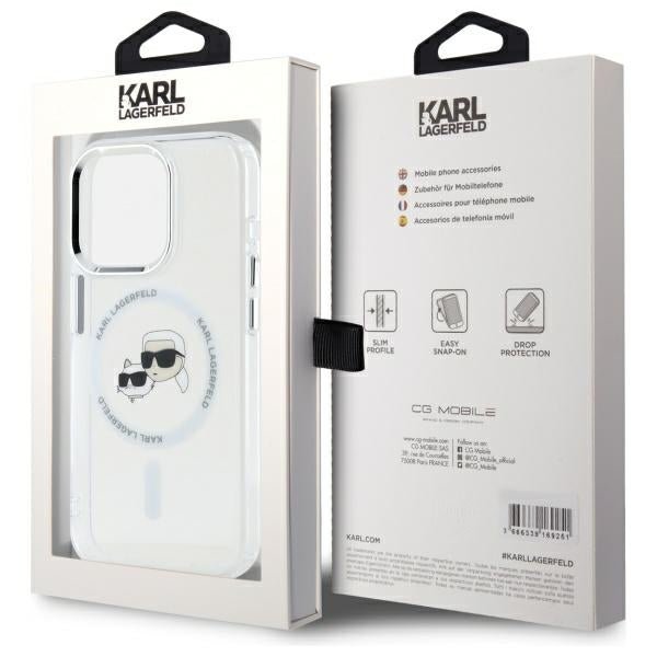 Karl Lagerfeld iPhone 15 Pro - IML Metal Karl and Choupette Head - Σκληρή Θήκη με Πλαίσιο Σιλικόνης και MagSafe - White - KLHMP15LHLSKCH