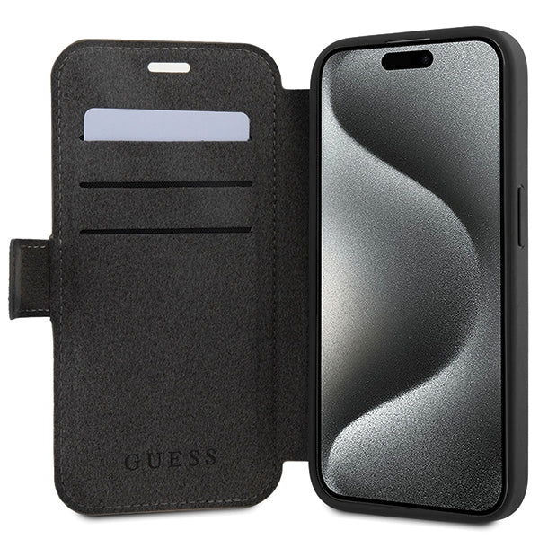 Guess iPhone 15 4G Big Metal Logo Θήκη Πορτοφόλι με Επένδυση Συνθετικού Δέρματος - Grey - GUBKP15S4GMGGR